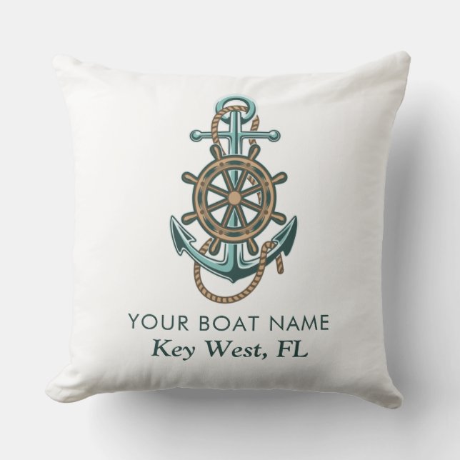 Nautical Boat Name Anchor Beach House Custom Outdoor Pillow (Front)