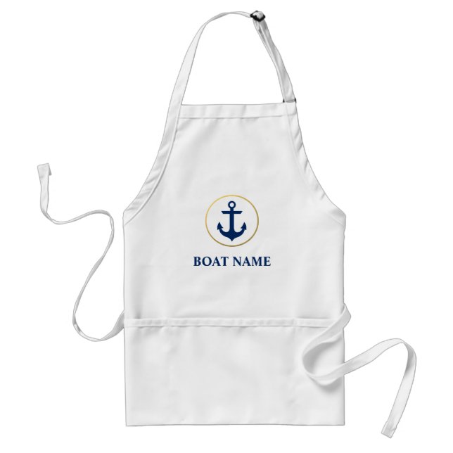 Nautical Boat Name Anchor Blue Gold Adult Apron (Front)