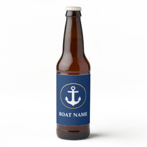 Nautical Boat Name Anchor Blue Gold Beer Bottle Label
