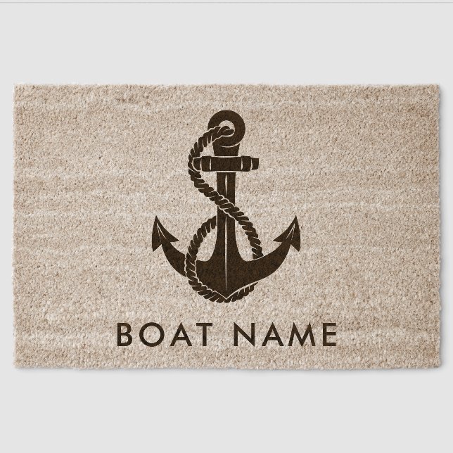Nautical Boat Name Anchor Boat Name Custom Fiber Doormat (Front)