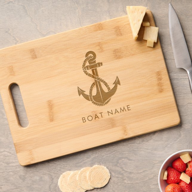 Nautical Boat Name Anchor Boating Custom Engraved Cutting Board (Cheese)