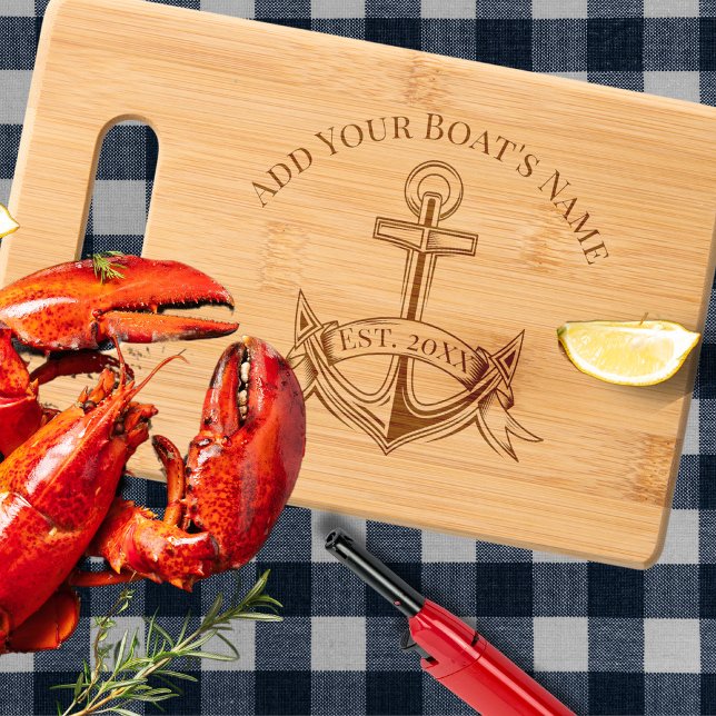  Nautical Boat Name Anchor Charcuterie   Engraved Cutting Board (Creator Uploaded)