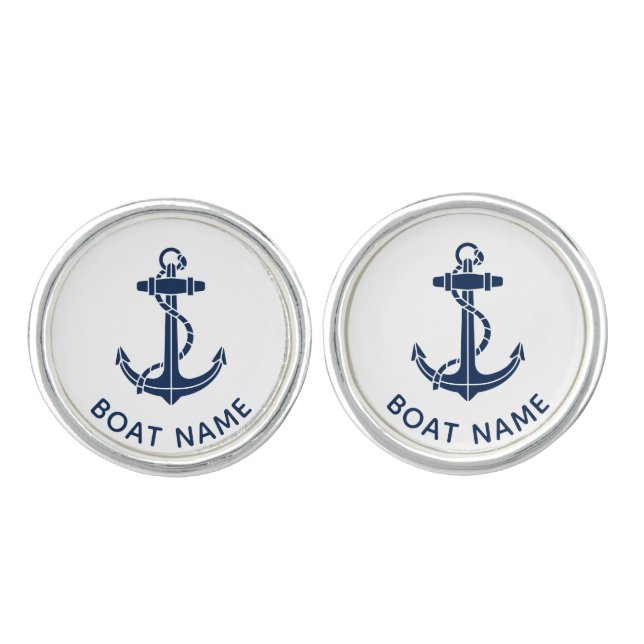 Nautical Boat Name Anchor Cruise Trip Custom Cufflinks (Front)