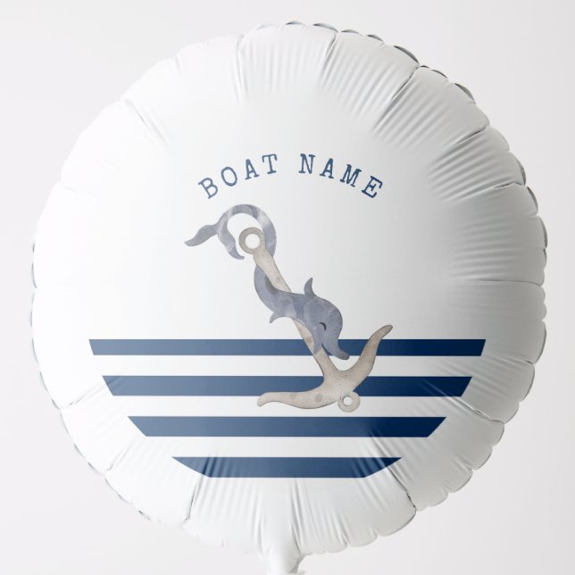 Nautical Boat Name,Anchor Dolphin Navy Blue  Balloon (Front)