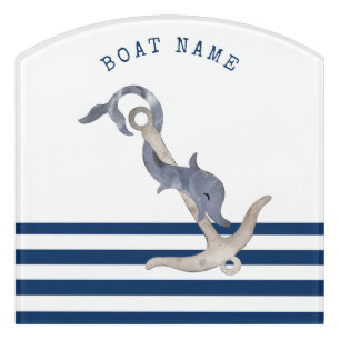 Nautical Boat Name,Anchor Dolphin Navy Blue Door Sign