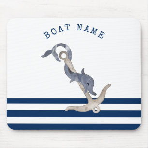 Nautical Boat Name,Anchor Dolphin Navy Blue Mouse Pad