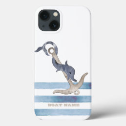 Nautical Boat Name,Anchor Dolphin Stripes  iPhone 13 Case