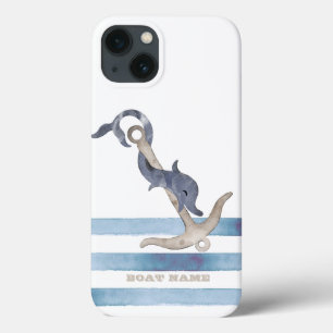 Nautical Boat Name,Anchor Dolphin Stripes iPhone 13 Case