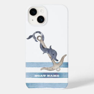 Nautical Boat Name,Anchor Dolphin Stripes Case-Mate iPhone 14 Case