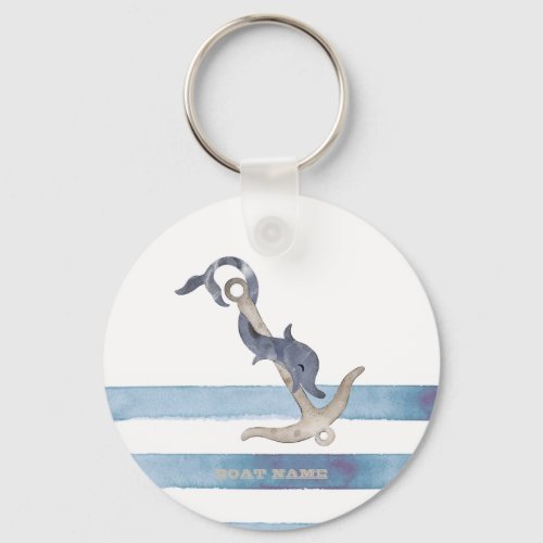 Nautical Boat NameAnchor Dolphin Stripes  Keychain