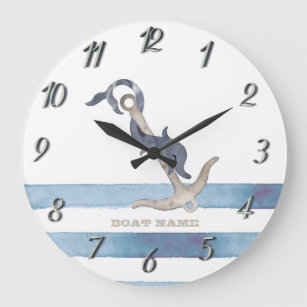 Nautical Boat Name,Anchor Dolphin Stripes  Large Clock
