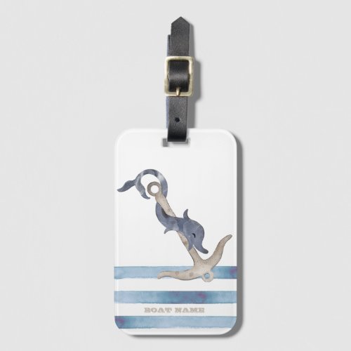 Nautical Boat NameAnchor Dolphin Stripes  Luggage Tag