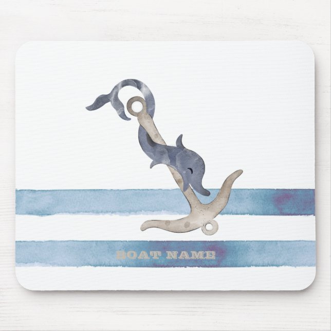 Nautical Boat Name,Anchor Dolphin Stripes Mouse Pad (Front)