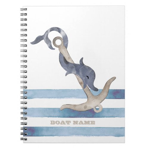 Nautical Boat NameAnchor Dolphin Stripes  Notebook