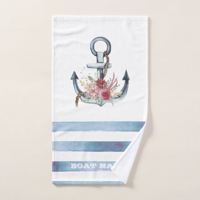 Nautical Boat Name,Anchor Flowers Bath Towel Set (Hand Towel)