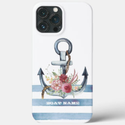 Nautical Boat Name,Anchor Flowers Stripes iPhone 13 Pro Max Case
