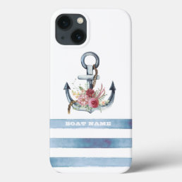 Nautical Boat Name,Anchor Flowers Stripes iPhone 13 Case