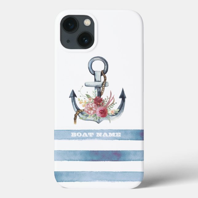 Nautical Boat Name,Anchor Flowers Stripes Case-Mate iPhone Case (Back)