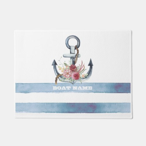 Nautical Boat NameAnchor Flowers Stripes Doormat