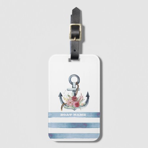 Nautical Boat NameAnchor Flowers Stripes Luggage Tag