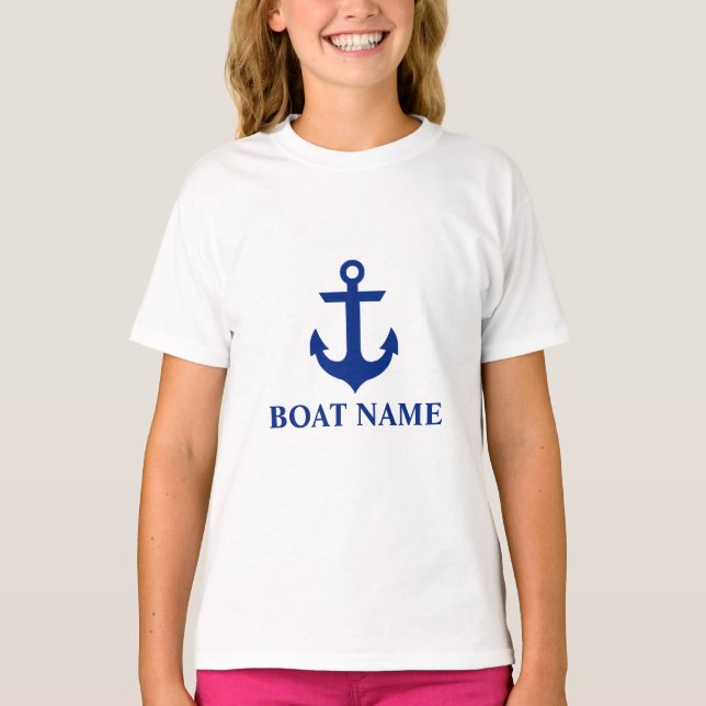 Nautical Boat Name Anchor Girls White T-Shirt (Front)