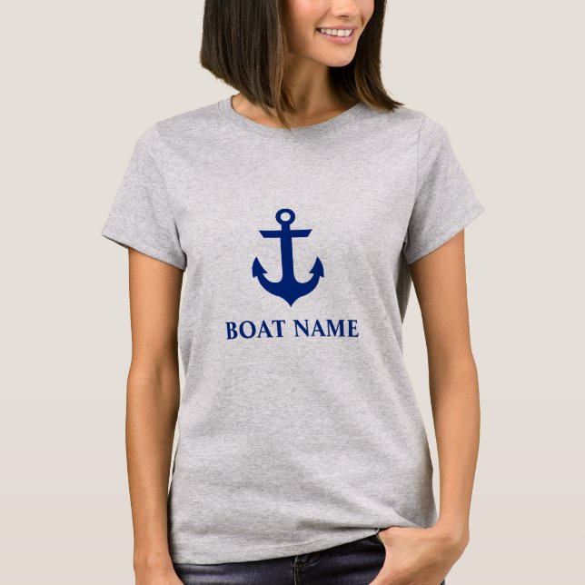 Nautical Boat Name Anchor Gray W T-Shirt (Front)