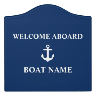 Nautical Boat Name Anchor Navy Blue Crest Large Door Sign