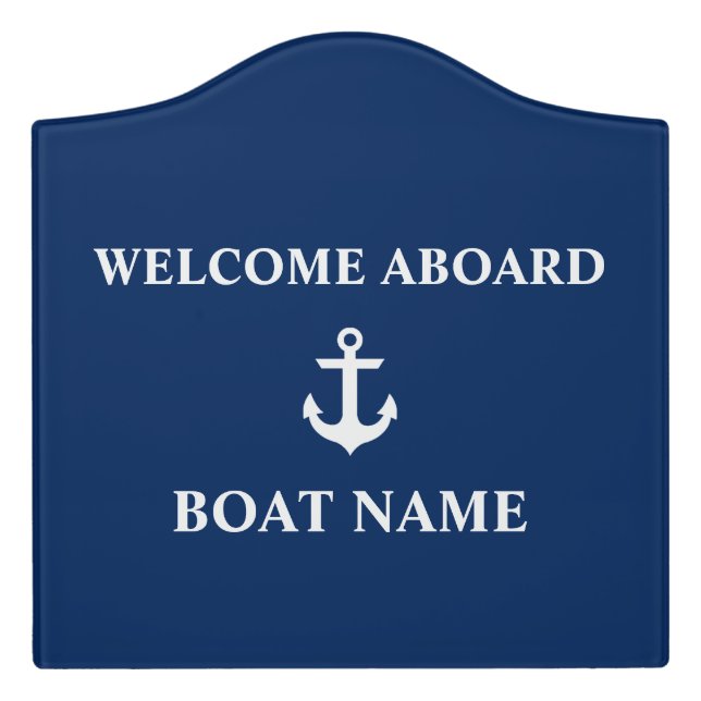 Nautical Boat Name Anchor Navy Blue Crest Large Door Sign (Large Crest Front)