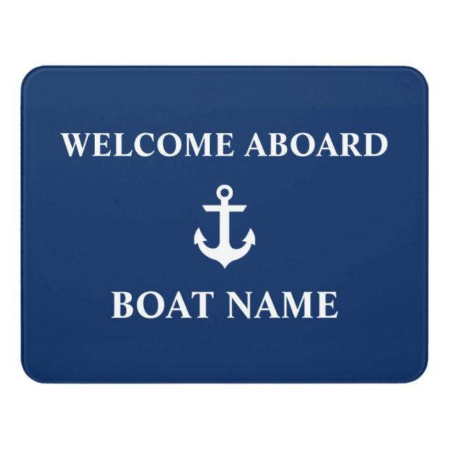 Nautical Boat Name Anchor Navy Blue Door Sign (Contemporary Front)