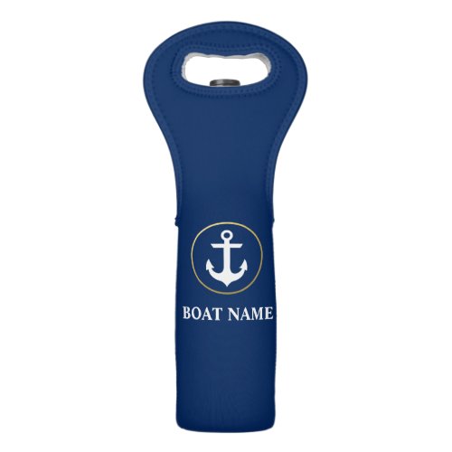 Nautical Boat Name Anchor Navy Blue Gold Wine Bag