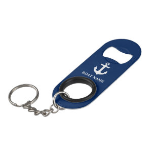 Nautical Boat Name Anchor Navy Blue Keychain Bottle Opener