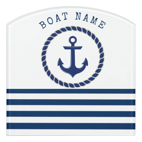 Nautical Boat NameAnchor Navy Blue Striped Door Sign
