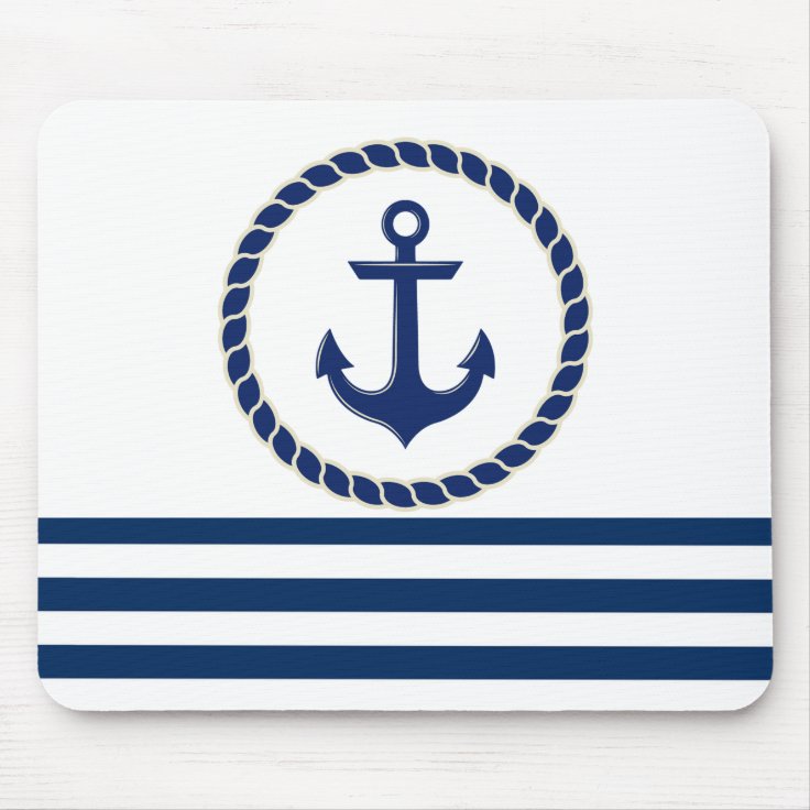 Nautical Boat Name Anchor Navy Blue Striped Mouse Pad Zazzle