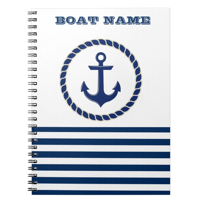 Nautical Boat Nameanchor Navy Blue Striped Notebook 9213