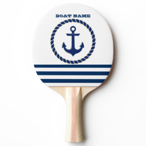 Nautical Boat Name,Anchor Navy Blue Striped Ping Pong Paddle
