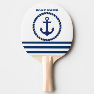 Nautical Boat Name,Anchor Navy Blue Striped Ping Pong Paddle