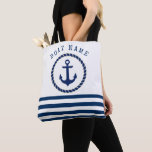 Nautical Boat Name,anchor Navy Blue Striped Tote Bag at Zazzle