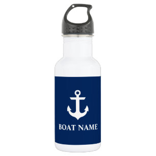 Nautical Boat Name Anchor Navy Blue Water Bottle