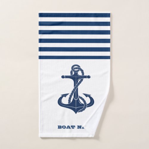 Nautical Boat NameAnchor  Navy Blue White Striped Bath Towel Set