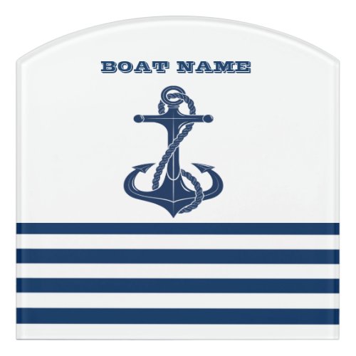 Nautical Boat NameAnchor  Navy Blue White Stripes Door Sign