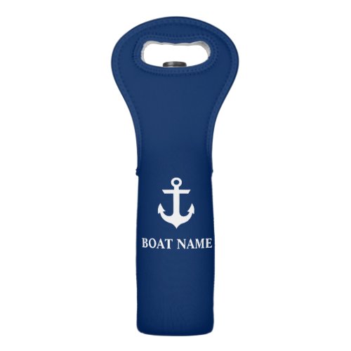 Nautical Boat Name Anchor Navy Blue Wine Bag