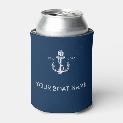 Nautical boat name anchor navy can cooler