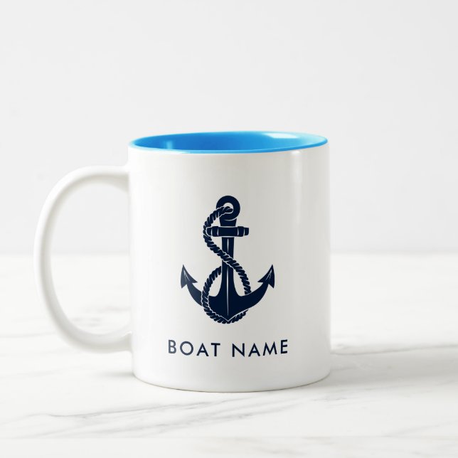 Nautical Boat Name Anchor Personalized Two-Tone Coffee Mug (Left)