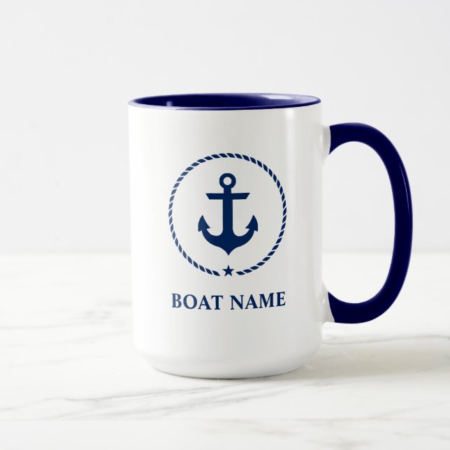 Nautical Boat Name Anchor Rope Blue Large Mug (Right)