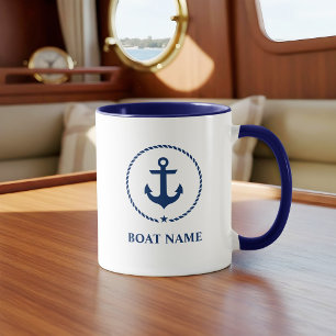 Nautical Boat Name Anchor Rope Blue Mug