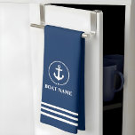 Nautical Boat Name Anchor Rope Blue Striped Kitchen Towel<br><div class="desc">Nautical Boat Name Anchor Rope Kitchen Towel - Navy Blue and White Stripes</div>