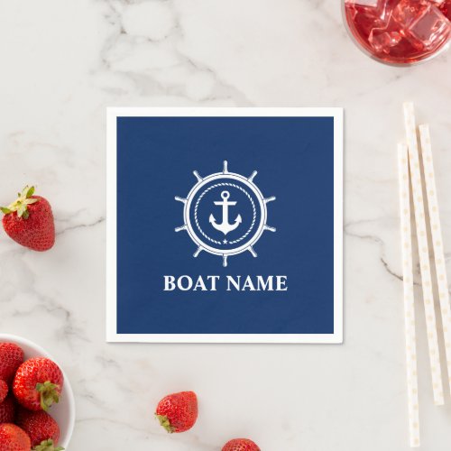 Nautical Boat Name Anchor Rope Helm Blue Napkins