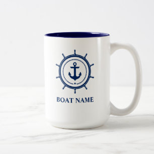 Nautical Boat Name Anchor Rope Helm Blue Two-Tone Coffee Mug