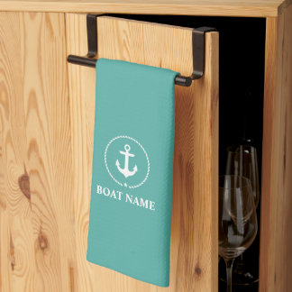 Nautical Boat Name Anchor Rope Kitchen Towel