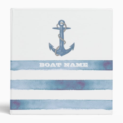 Nautical Boat NameAnchorRopeLight Blue Stripes  3 Ring Binder